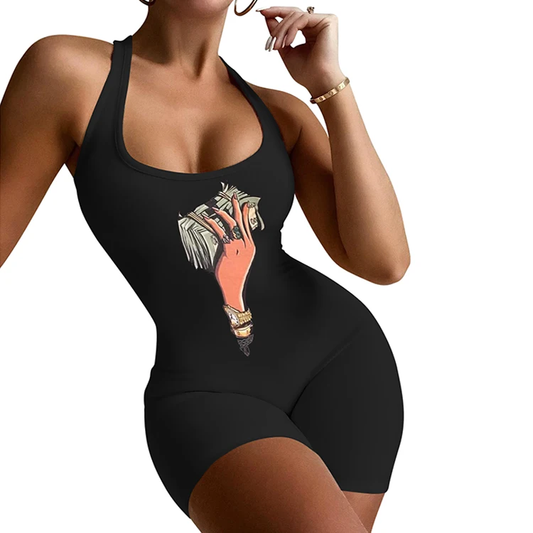 

2021 Fashion Black Summer Hot Sale Women's Print Sexy Jumpsuit For Girls