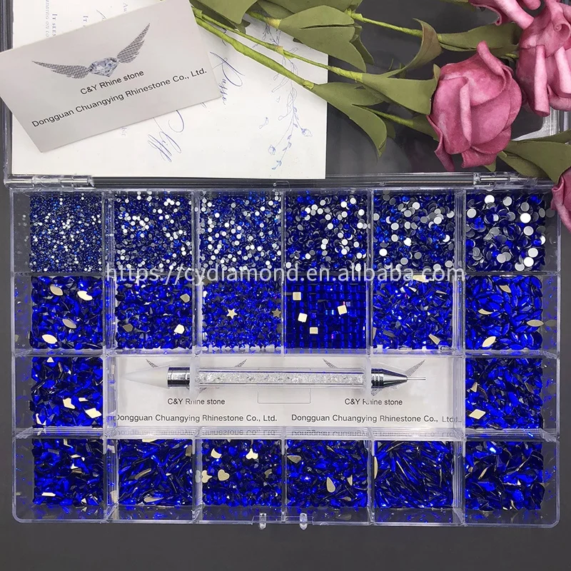 

N1 Wholesale Crystal Nail Art Decoration AB Flatback Non Hotfix Glass Diamond Rhinestones In Bulk, Royal blue