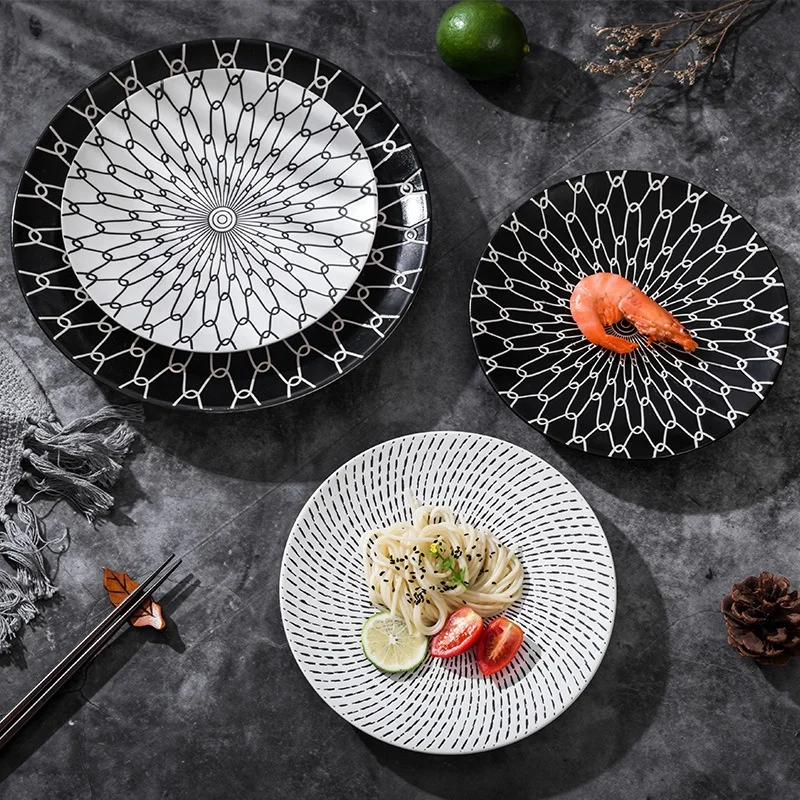 

Tableware plate set Dishes Porcelain Plate Black And White Ceramic Porcelain Dinner Plates, Customized color