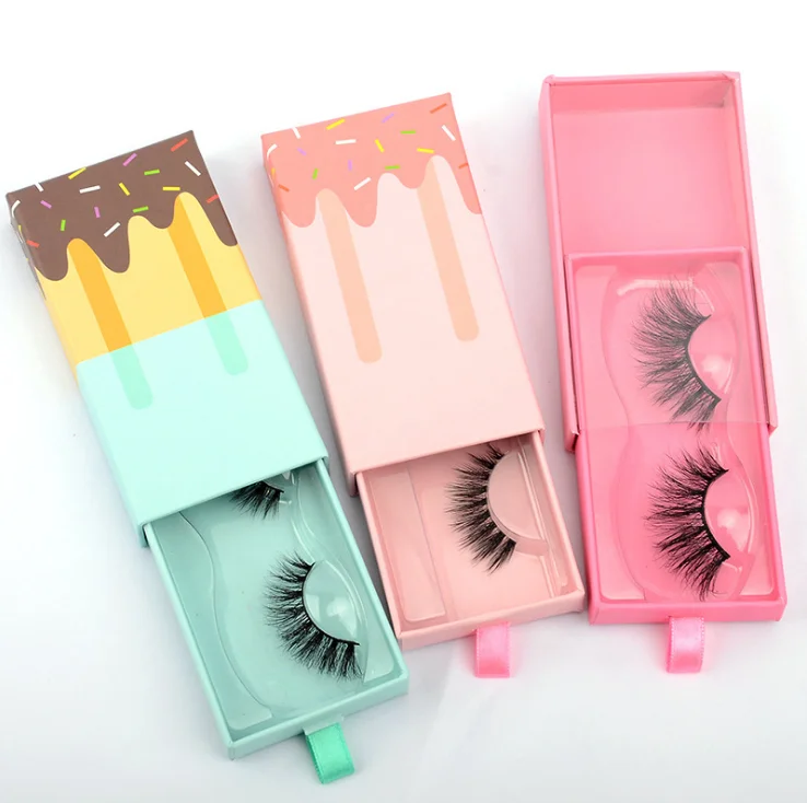

2 pair 2 pack 20 mm 3d 4d 5d fluffy mink eyelash strips with custom acrylic pack, Black