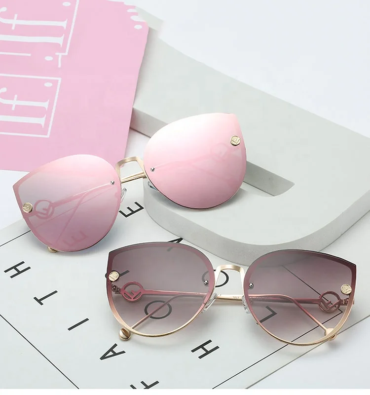 

High quality brand fashion metal letter F cat eye sunglasses