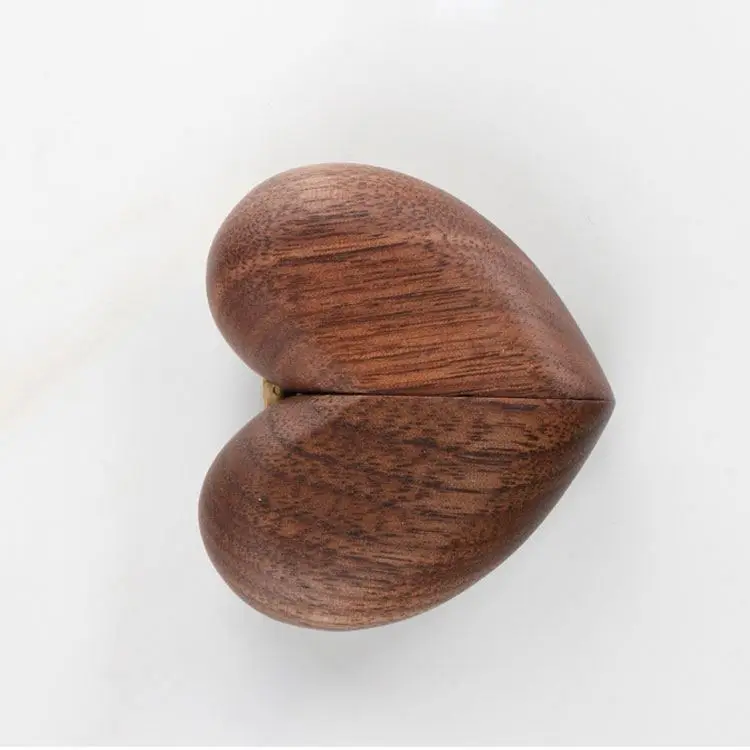 

Wedding Gift Engagement Heart Shaped Walnut Wood Jewelry Earring Ring Box