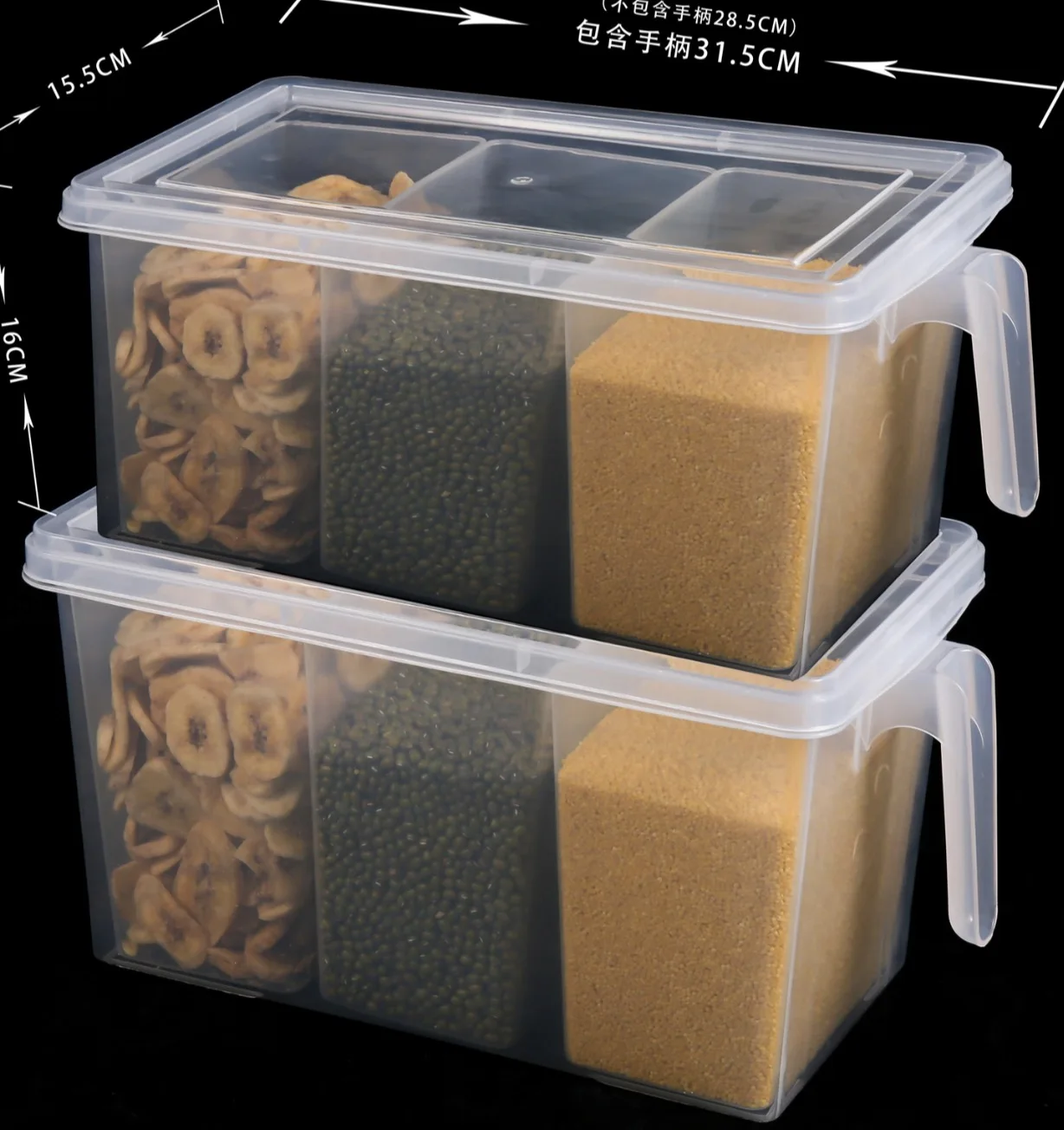 

Kitchen organizers storage bin refrigerator food management container with lid and handle, Transparent