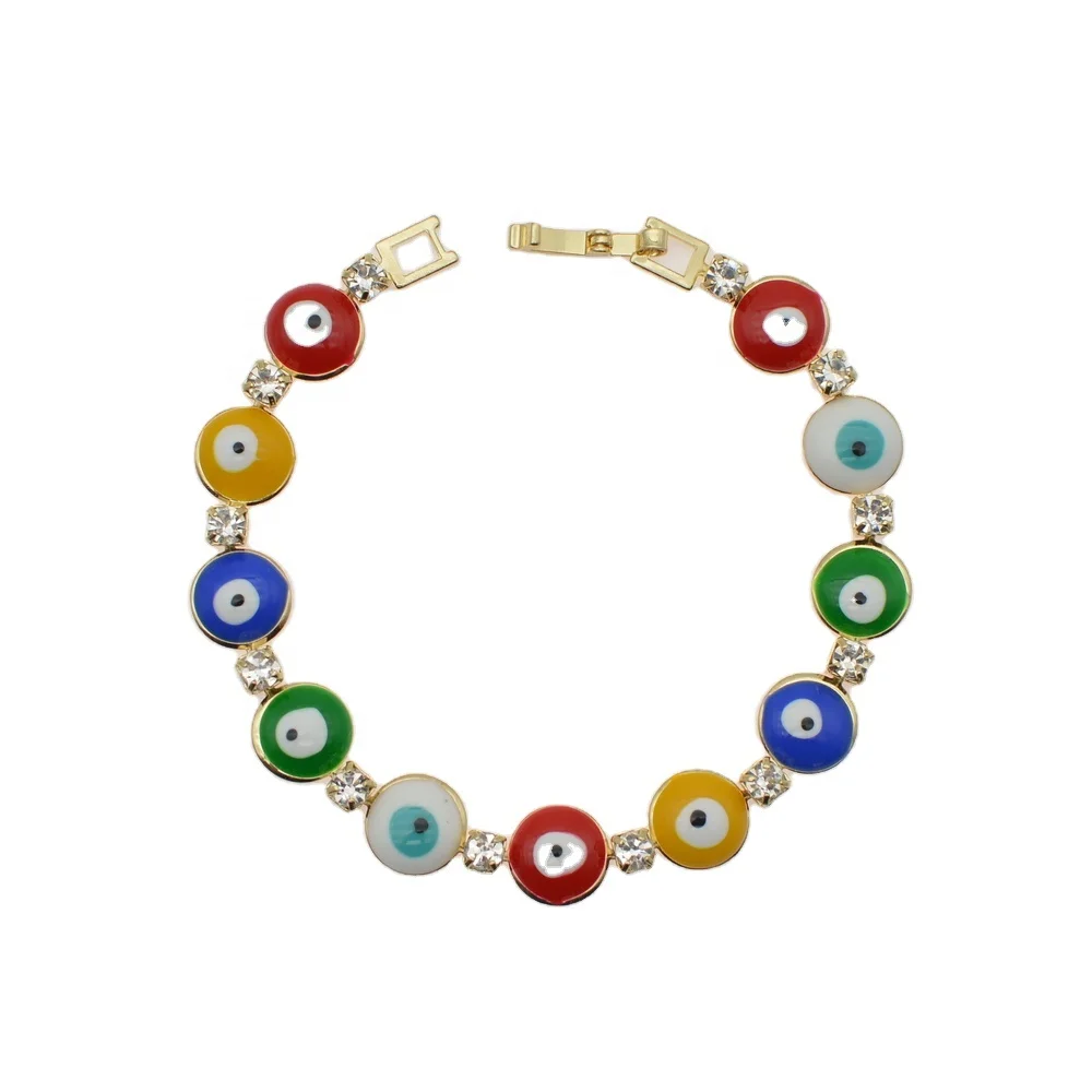 

Latest design multi color evil eyes rhinestone beads charm jewelry chain bracelet