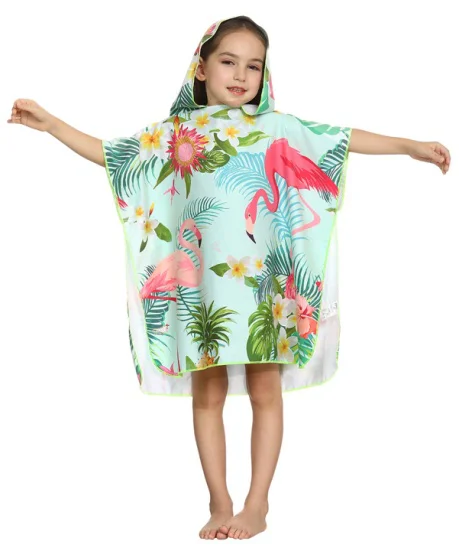 Wholesale Custom Microfiber Kids Hooded Poncho Beach And Surf Changing Towel