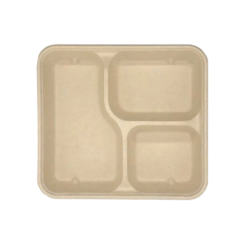 

100% Biodegradable Food Tray With 3 Compartment Disposable Sugarcane Lunch Tray, Black, white, red, green or customized