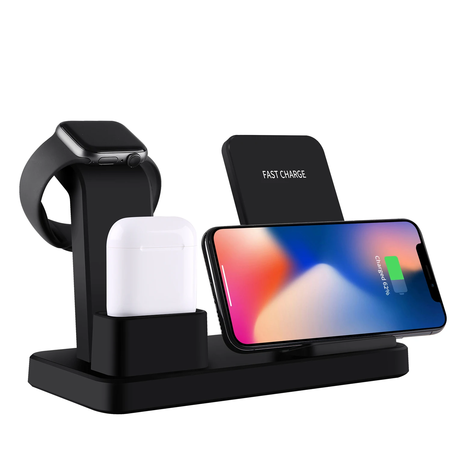 

3 in 1 Wireless Charger Mobile Cell Phone Charging Station 10W Fast Quick Charging Charger, Black white