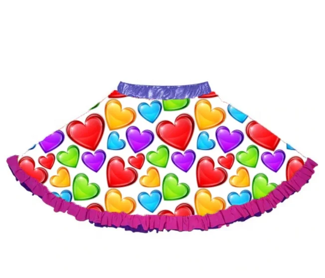 

Hot sale Valentine baby girl ruffle skirt Heart shape printed short skirt girl Lovely short skirt kids boutique clothing, Picture shows