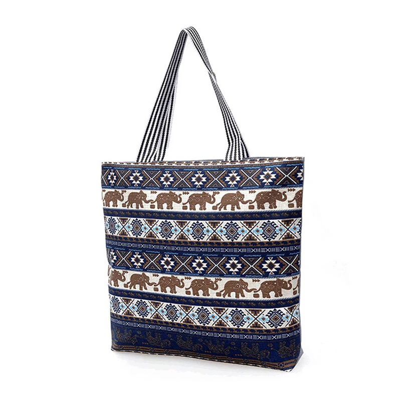 

Fashion African Folk-Custom Print Canvas Tote Handbag Large Capacity Reusable Lady Handbags Zipper Shopping Bag