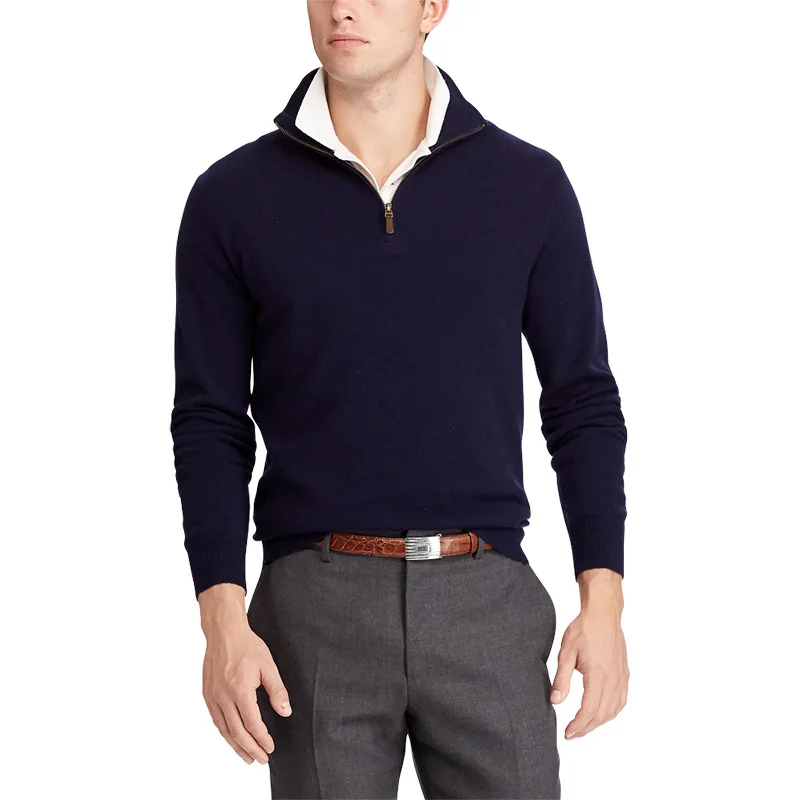 

Men's Casual Knitted Sweaters 100% Cotton Half Zipper Turtleneck Pullover Sweater, Different colors and support to customized