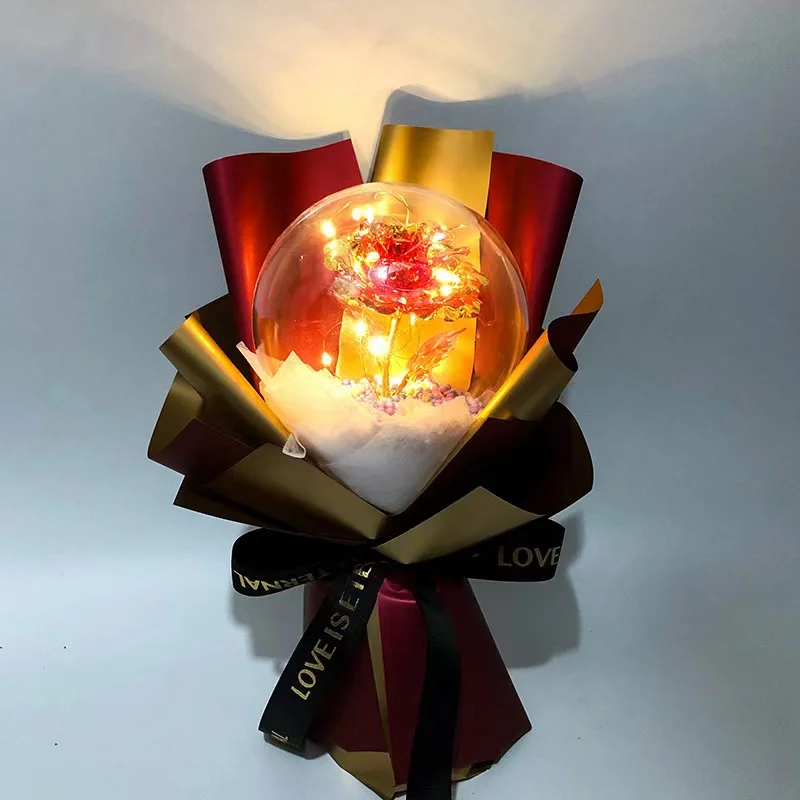 

Wholesale Christmas gifts artificial luminous glass lantern Valentine's Day gift for girlfriend Luminous Roses