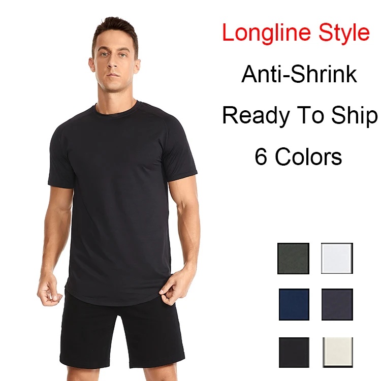 

Hot Selling 170GSM Low MOQ Mens Long Line Fashion Hip Hop Longline Male Plain T Shirt Fast Dry Mesh Sport T-shirt For Men