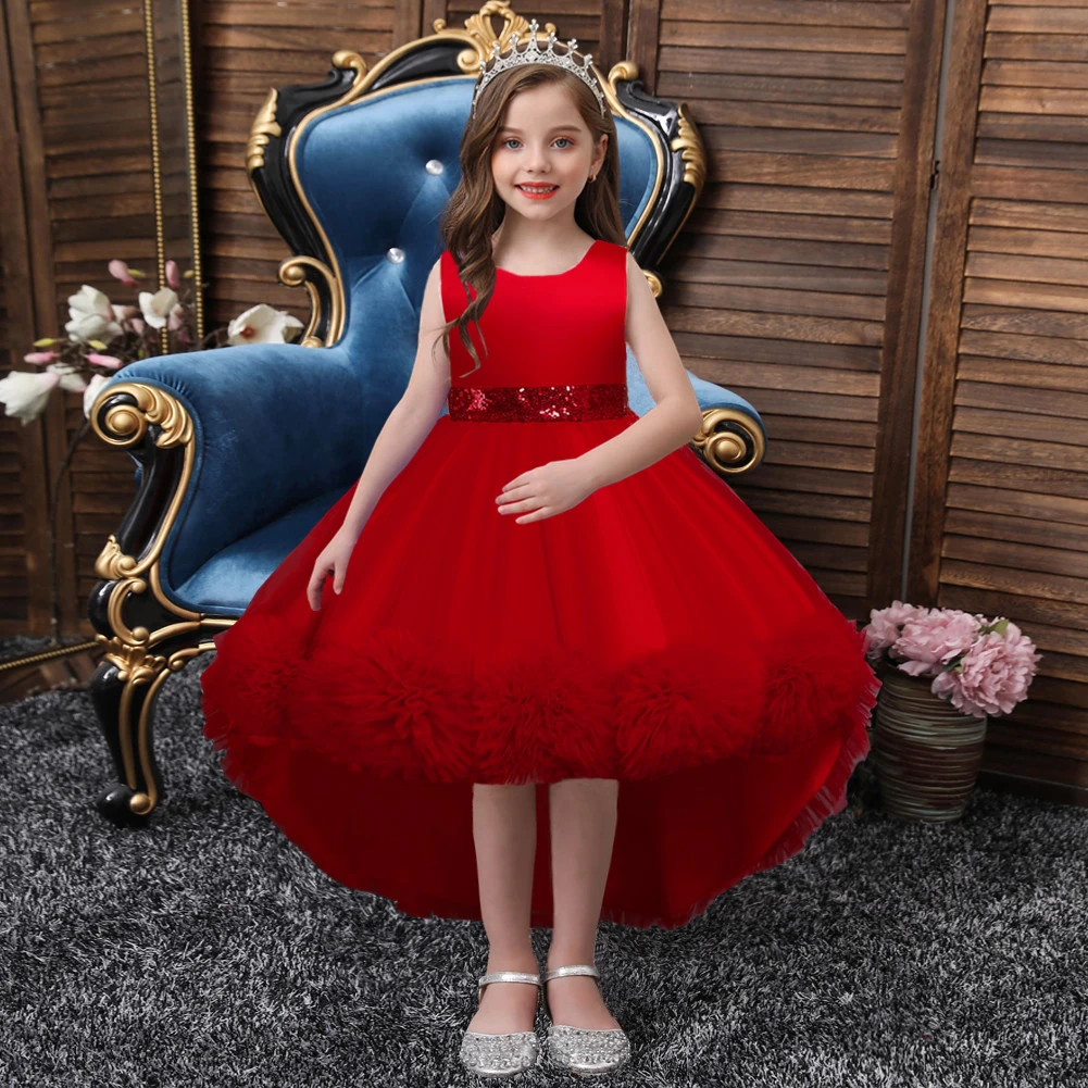 

European flower fluffy dress waist Sequin design girl Princess performance dress children's exquisite dress