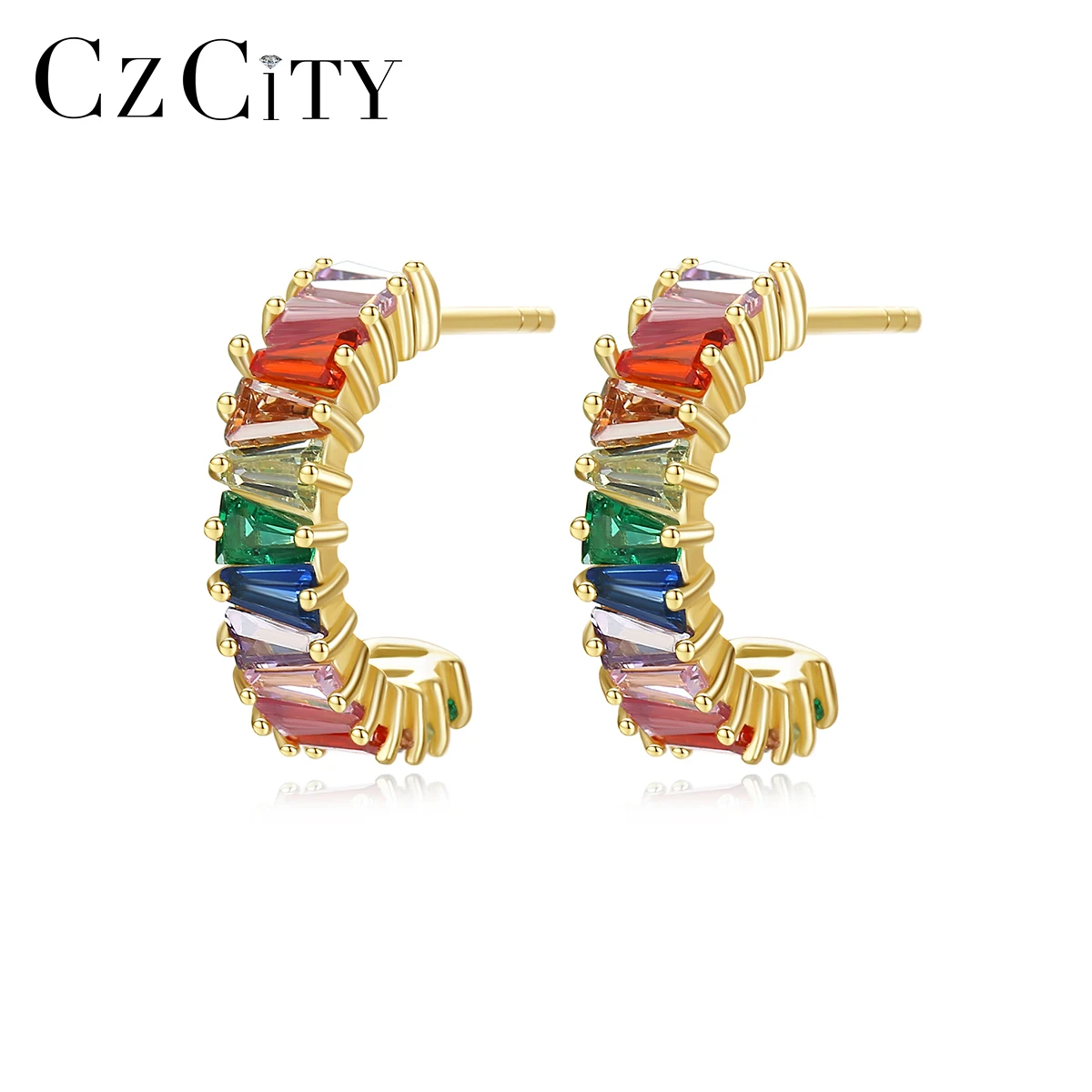 CZCITY Personalized Colorful CZ Hoop Earrings Good Hoop Trendy Clip Earrings for Women