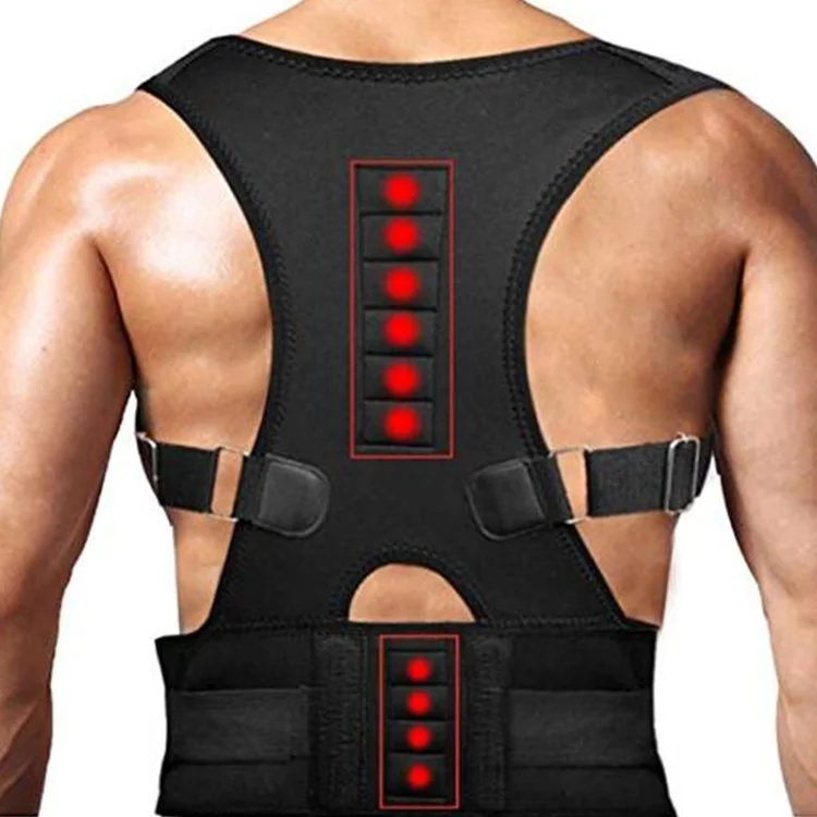 

Neoprene Adjustable Back Belt Pain Brace Posture magnetic Corrective Shoulder Support Clavicle Corrector Belt, Black