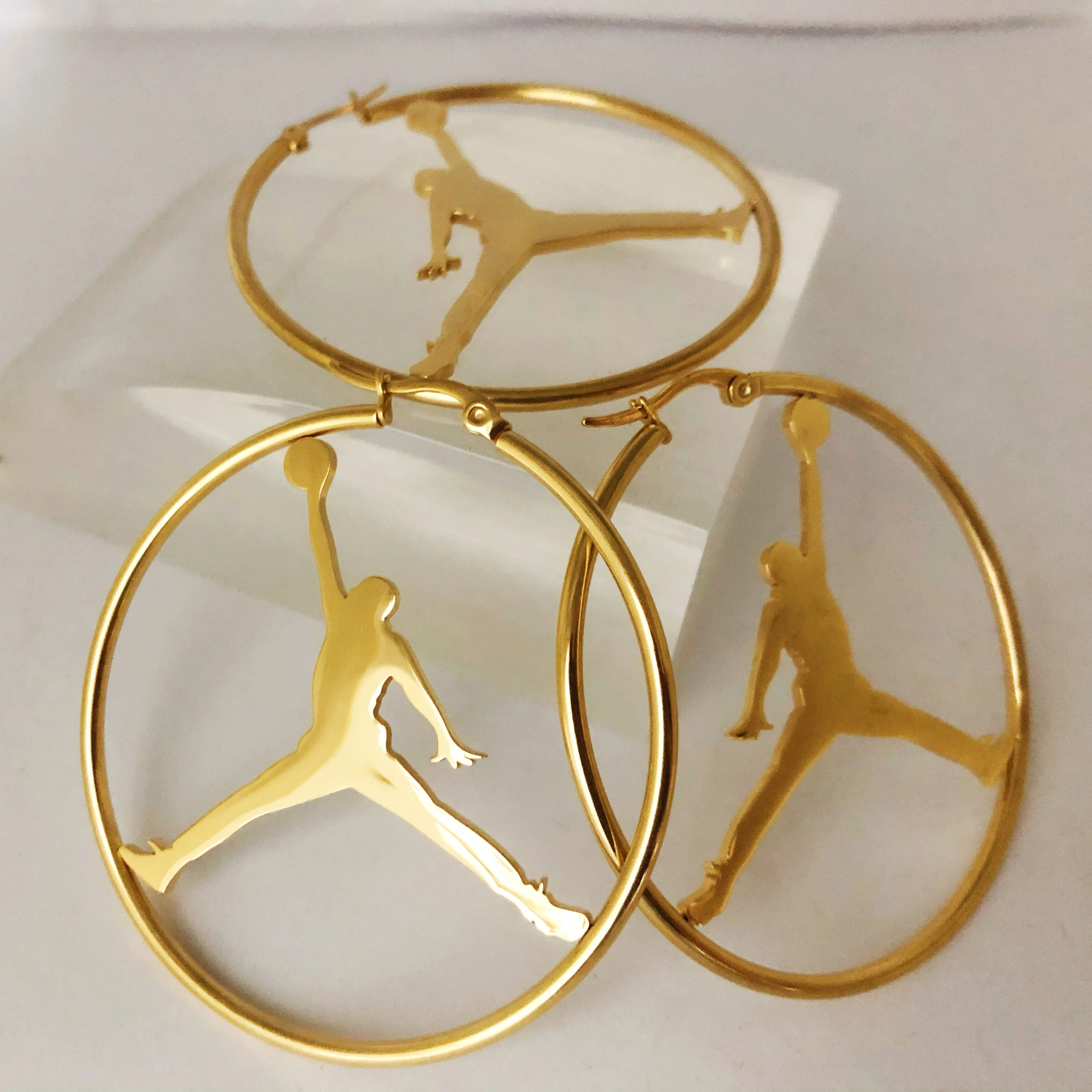 

Punk Gold Jordan Hoop Earring Sport Big Studs Hoop Jewelry Silver Stainless Steel Basketball Fan Earrings Tick Swoosh Studs
