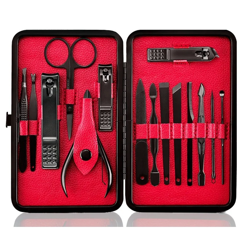 

15 Piece Professional Nail Clippers Cutter Kit Travel Grooming Kit/ Nail Care Tools Manicure Set Pedicure Set ,Black Red Yellow, Yellow/red, or other custom colors as required