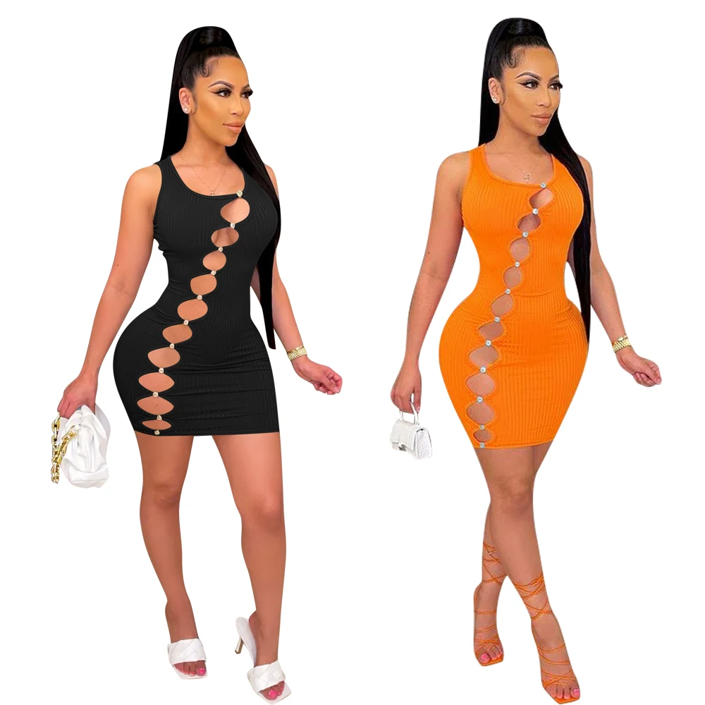 

Sexy High Elastic Pit Strip Slant Hole Dress Sleeveless Dress Onepiece Skirt Bodycon Dress, As picture