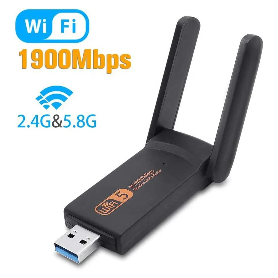 

802.11AC 1900Mbps wifi dongle external Antennas 5G/2.4G WiFi USB adapter for PC 8814AU Computer wireless Network card, Black