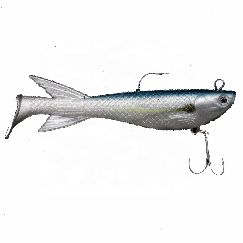 

OEM and on stocks ocean fishing T tail 3-color bait weight 10cm 15g bionic soft lead bait double hook lead fish lure, 3 colors