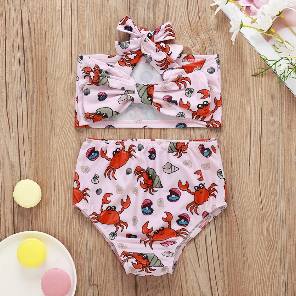 

rts 1 to 4 year old baby cute girl fruit crab print swimsuit suit animal 2021 new carton girls clothes set