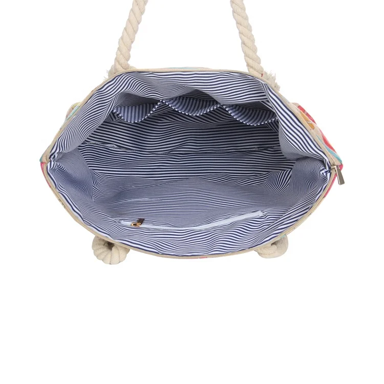 
Custom pattern polyester tote beach bag with cotton rope 