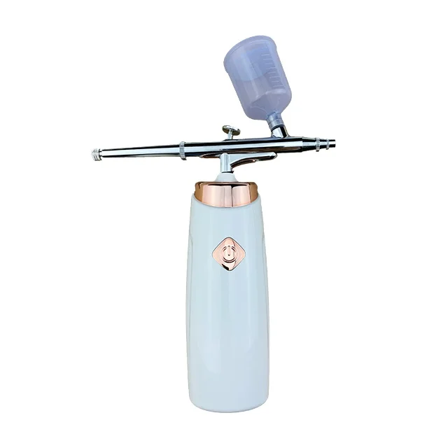 

New Popular Design Mini Cordless Nano Spray Gun Oxygen Jet Facial Machine Makeup Manual Airbrush Compressor Oxygen Injection, White