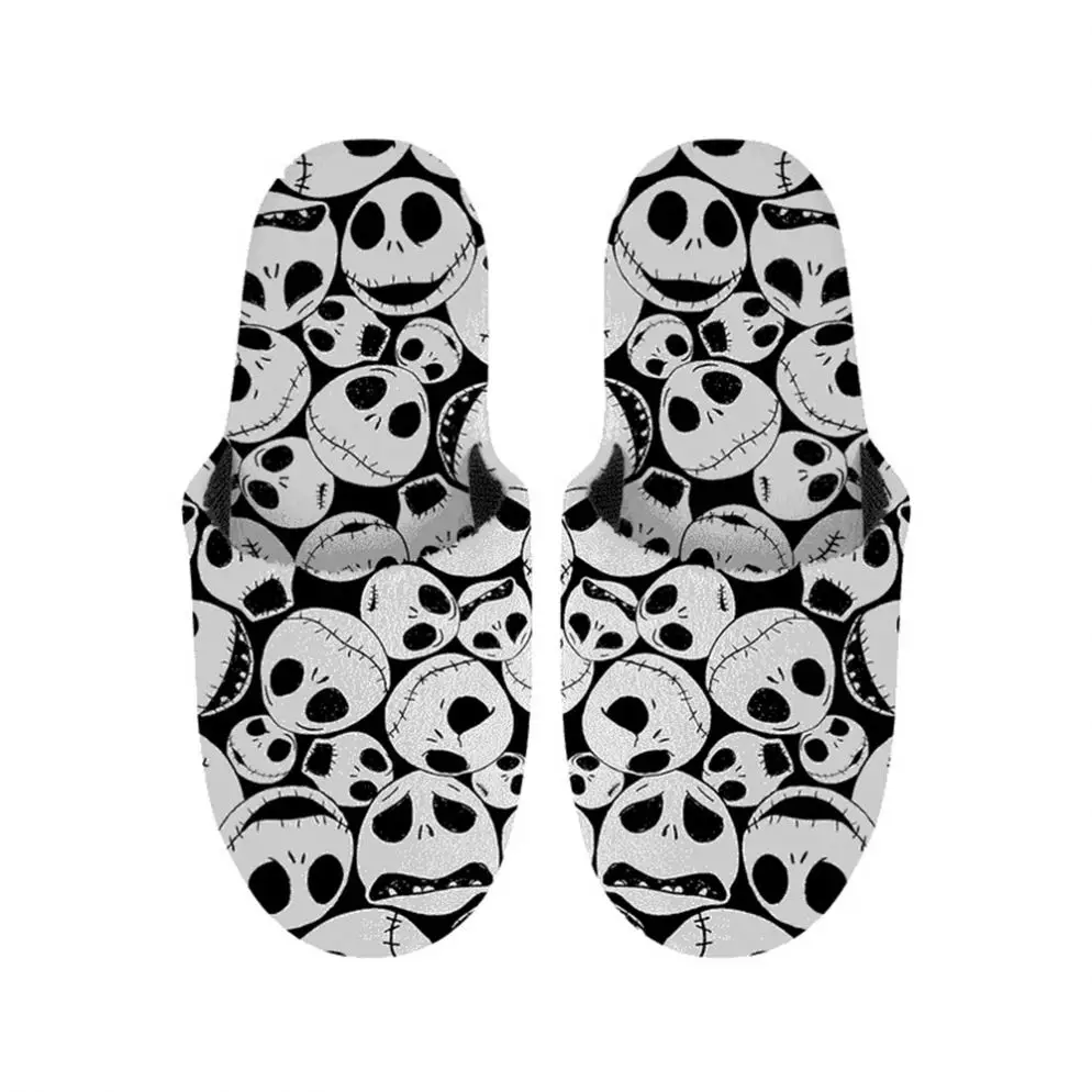 

Print On Demand Wholesale White Skull Printed Women Winter Cotton Home Slippers Ladies Indoor Fluffy Slippers For Women, Design your own shoes custom shoes made in china