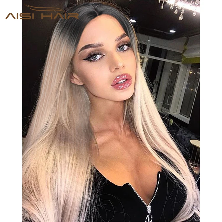 

Aisi Hair Wholesale Long Silky Straight Ombre Blonde Color Wig Middle Part Swiss Lace Wigs Synthetic Hair Wigs For Black Women