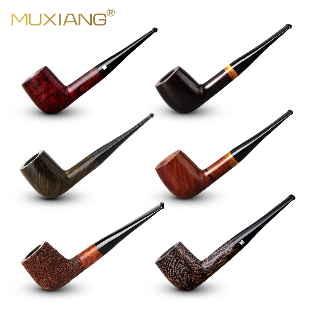 

MUXIANG Briar Pipe Handmade Wooden Smoking Pipe with 9mm Carbon Pipe Filter custom logo, As picture