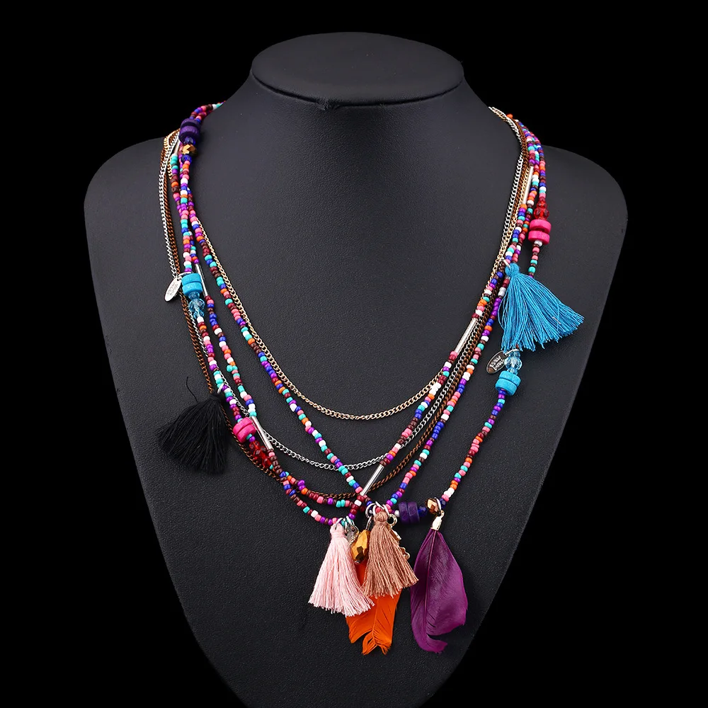 

Aug New Creative Design Retro Style Ethnic Beaded Pendant Long Necklace For Women