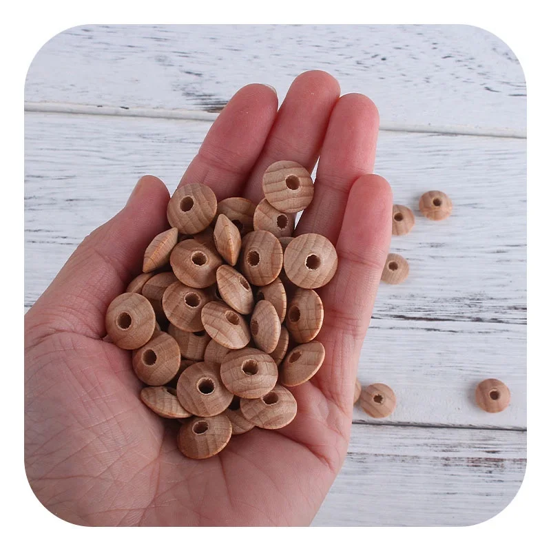 

Wholesale DIy Wood Craft Beads 13mm Size Natural Beech Wood Abacus Bead With Hole For Teething Jewelry Making