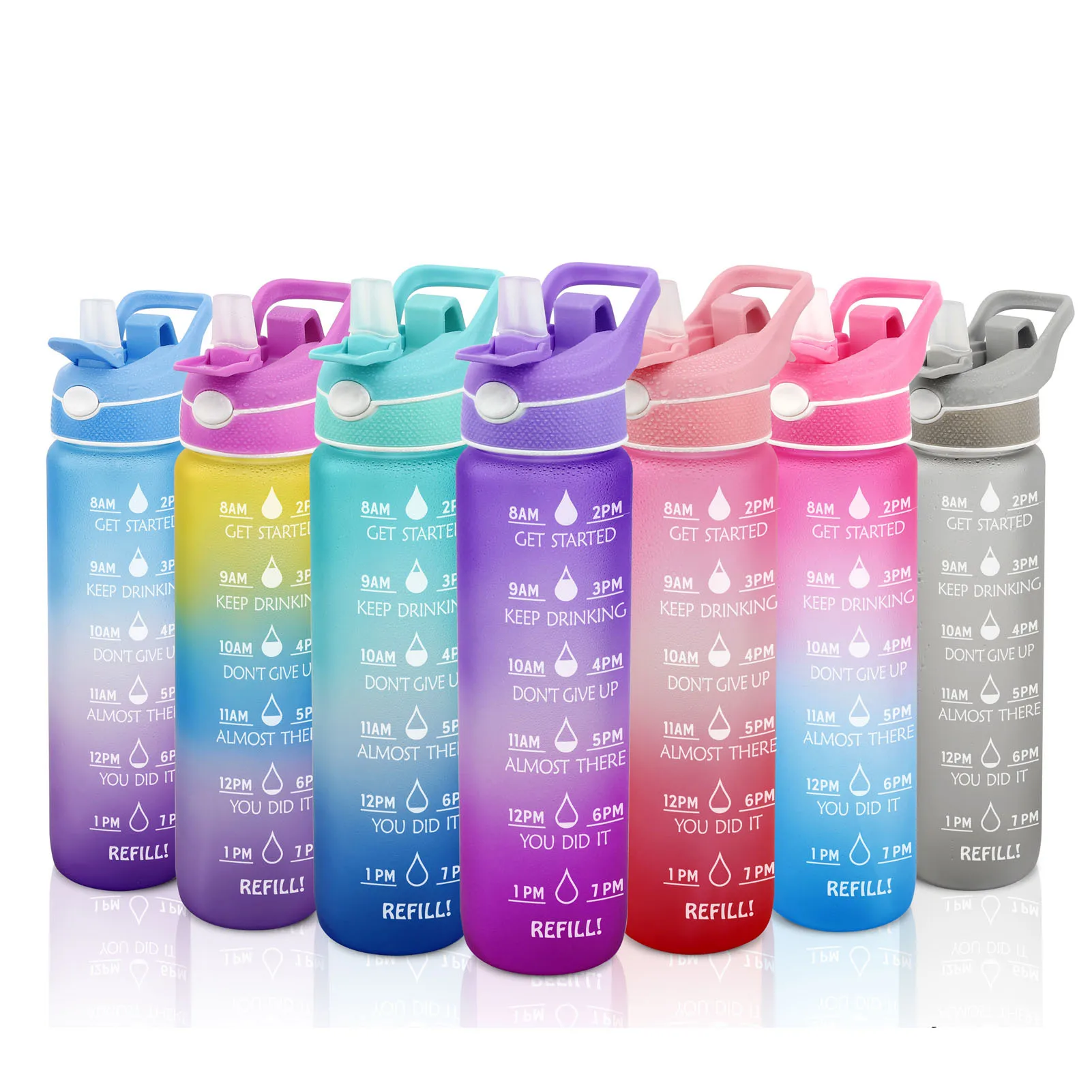 

Amazon hot sale customized logo1000ML bpa free eco frindly plastic spray sports water bottle frosted water bottle with straw, As picture