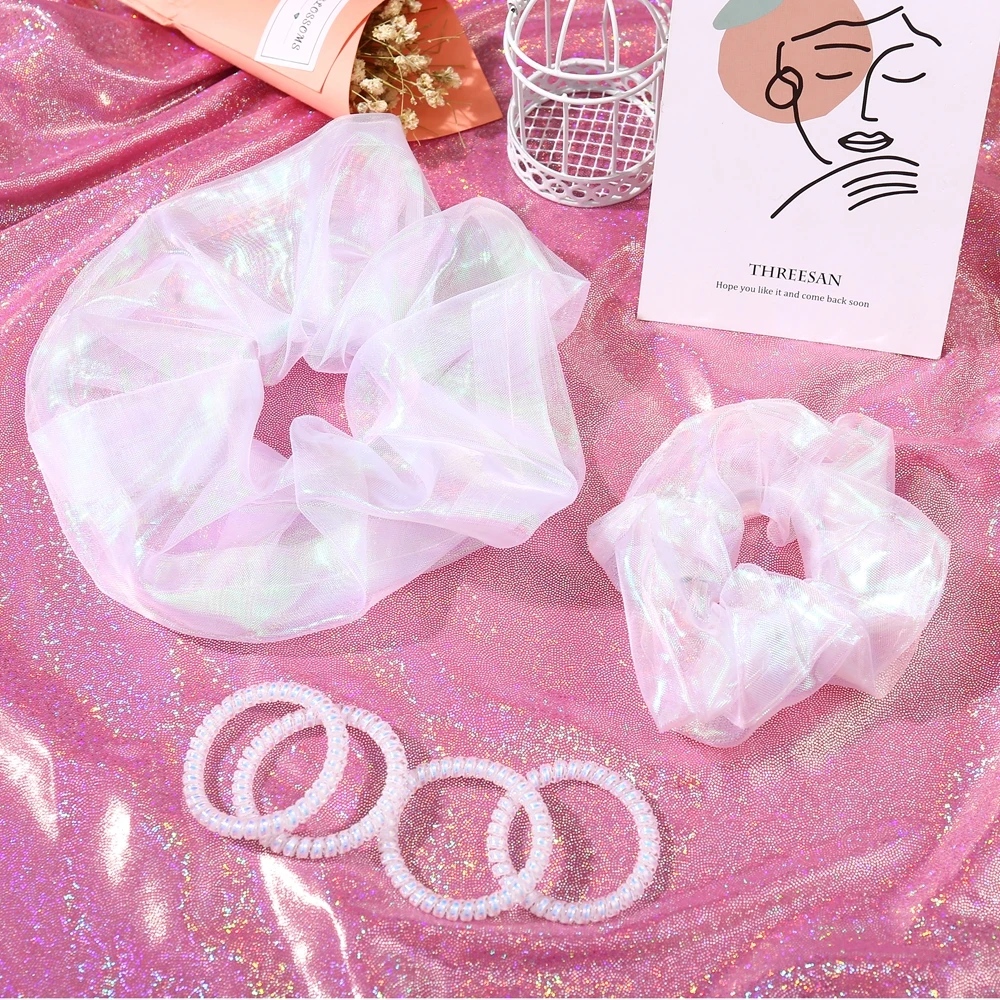 

Hot Selling Fashion 6 Pcs Hairband Glitter Scrunchie Rubber Band Hair Accessories for Fashion Women, Colorful