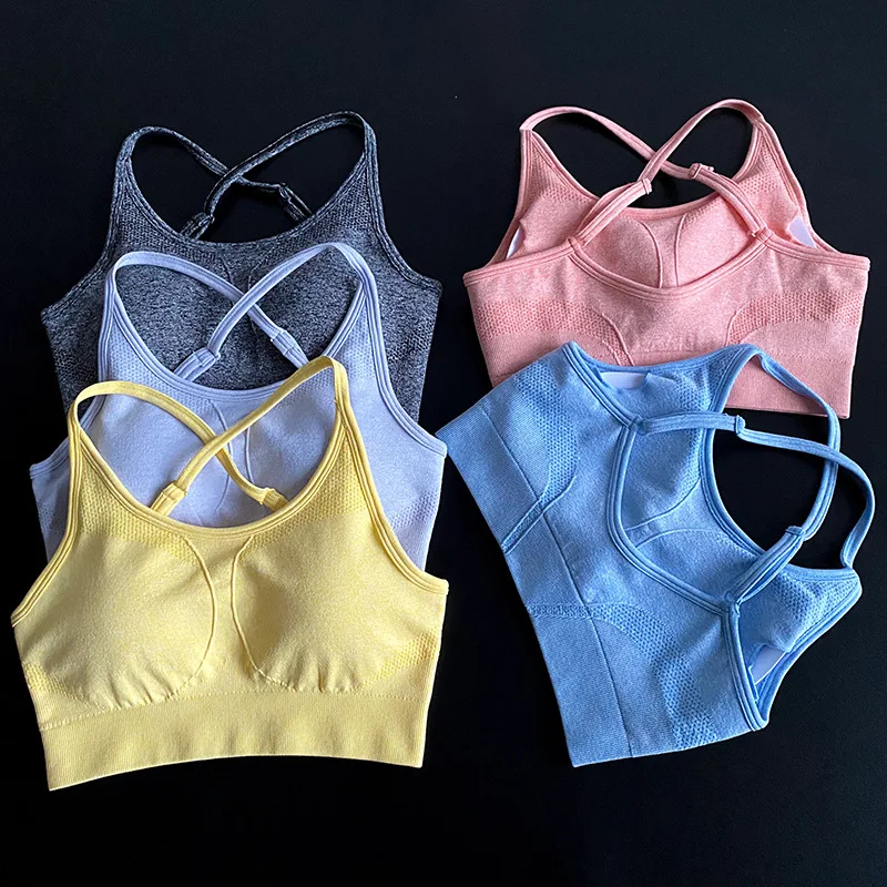 

New Design Firm Cross Straps Full Support Fitness Seamless Sports Bras