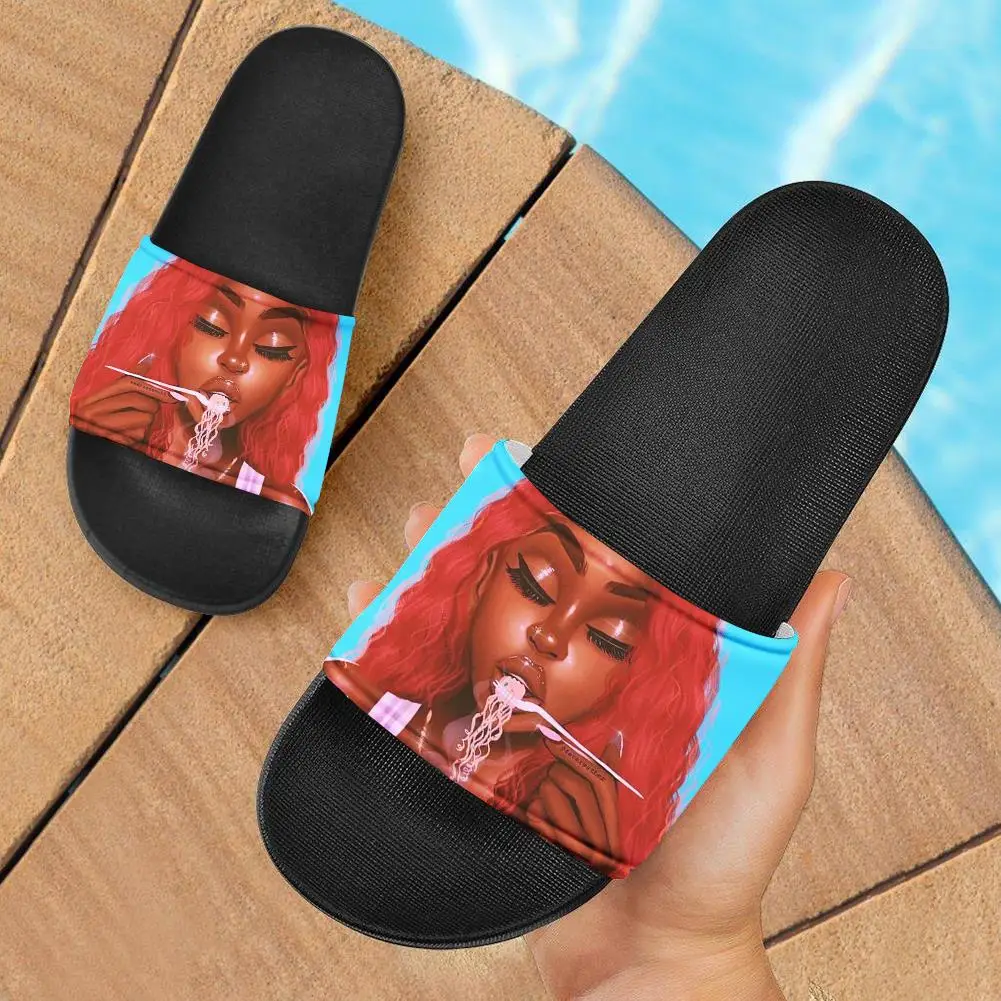 

Wholesale Slippers Custom Logo Women's Fashion Slippers 2021 Summer Beach Flat Soft Slippers Indoor Slides Funny Printed MOQ1, Like picture shows,support custom