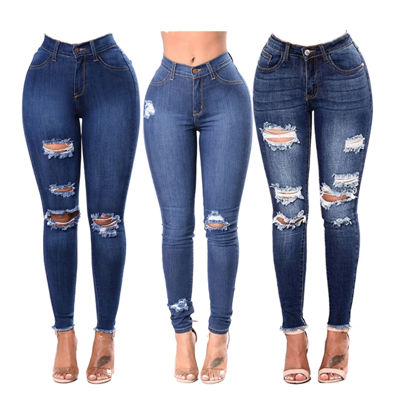 

Plus Size Women Jeans Trousers New Explosive European American Elastic Hole s High Waist Skinny Slim Leggings Women's Jeans