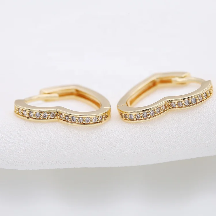 

Multi Sizes Trendy Heart Shape with Cubic Zirconia 14k Gold Plated Small Hoop Earrings