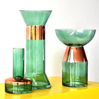 

Bixuan Vases Handblown Green Glass Flower Arrangement Vase with Rose Golden Color Decor Table Centerpiece Accents 12x28cm