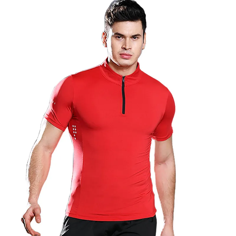 

Men's short-sleeved t-shirt, short-sleeved, zipper, casual, fitness, breathable, quick-drying t-shirts Fitness gym clothes, As shown in the figure