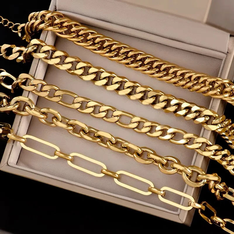 

Dylam 18k gold plated punk necklace chunky classical design Cuban chain Hip hop style hotsale 2021 Stainless steel necklace