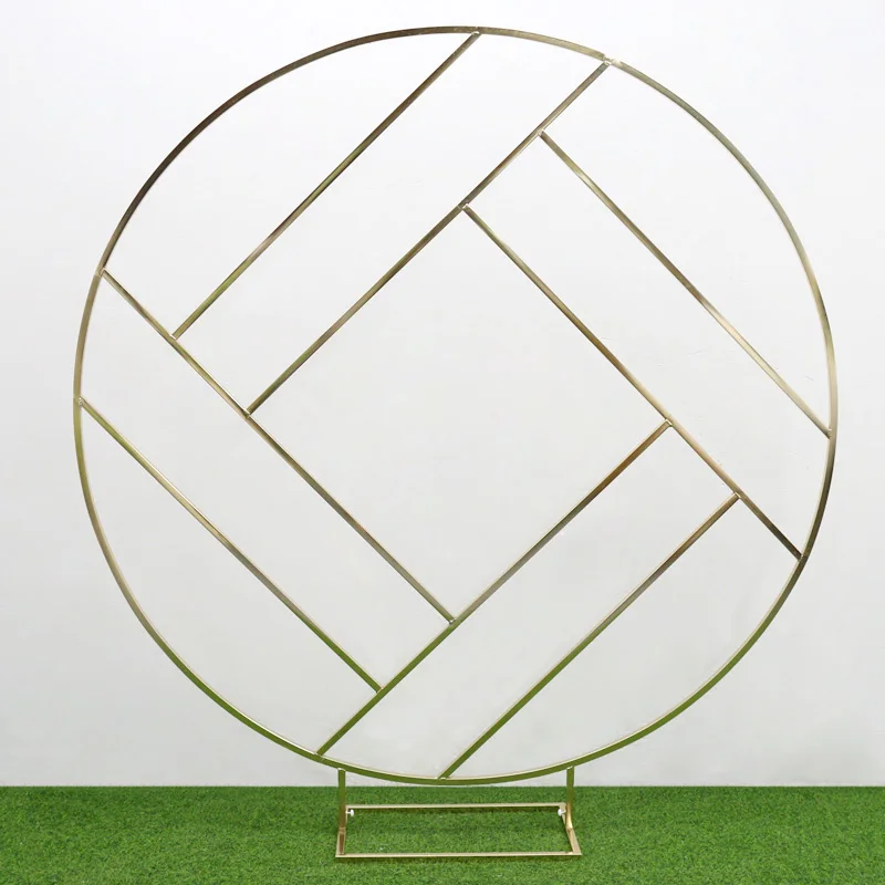 

Gold-Plated Round Grid Background Frame Coin Arch Wedding Props Shelf Geometric Screen Flower Stand Party Marriage Stage Decor