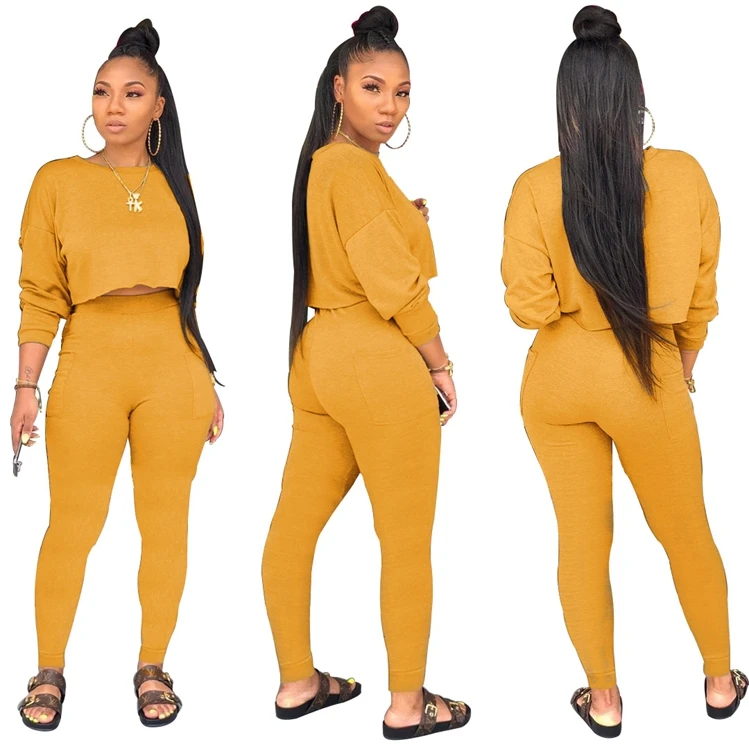 

ANL1005 jogger Candy Color Long Sleeve Two Piece Set Women Clothing 2 piece set women jogger