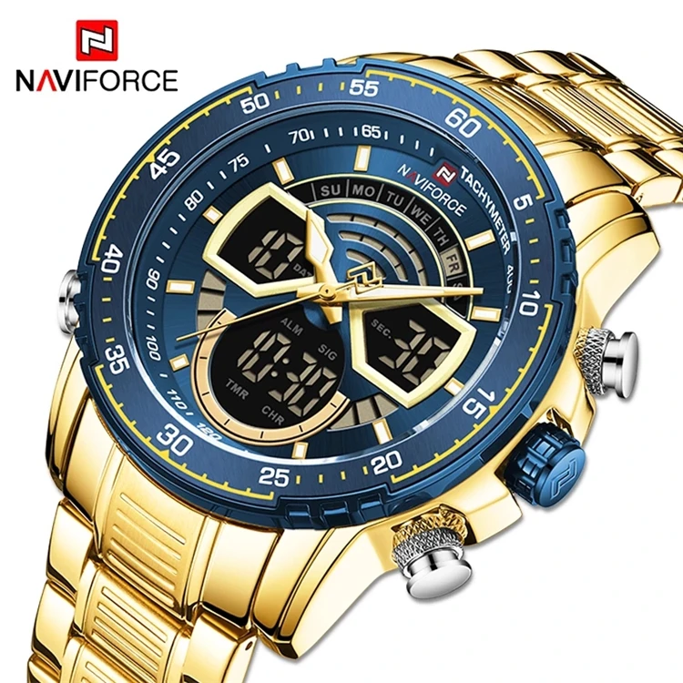 

relogio naviforce Gold Watches OEM Luxury Men Watch Dual Display Military Sport Wristwatch Quartz Digital Waterproof Clock