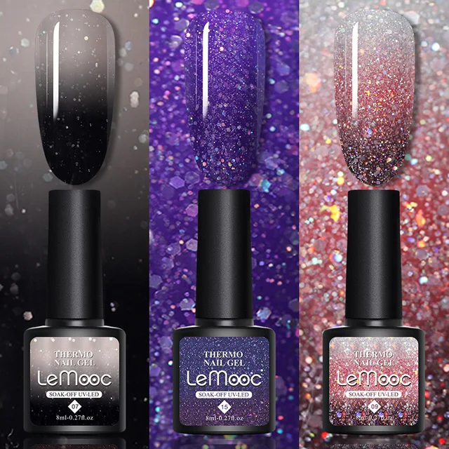 

2021 Hot Sale 16 Colors 7ML Thermal Nail Gel Shiny Sequins LED Nail Polish UV Gel Temperature Color Changing Gel Nail Polish