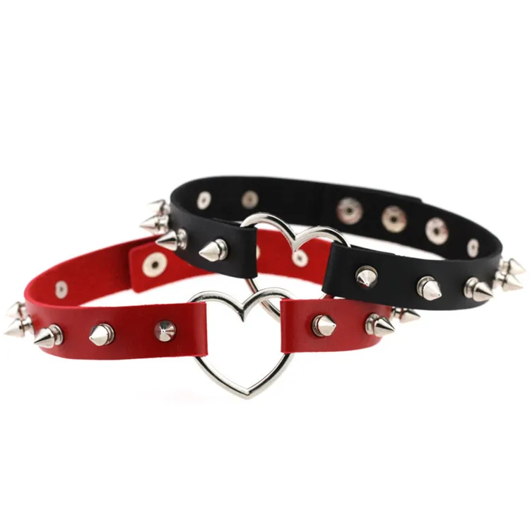 

Gothic Exaggerated Punk Spike Choker Heart Shaped PU Leather Custom Collar Neck Strap Goth Choker