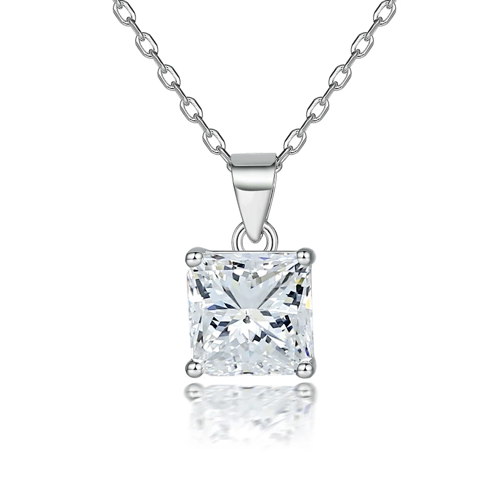 Hot Selling 925Silver Minimalist Chain Square CZ Pendant Necklace