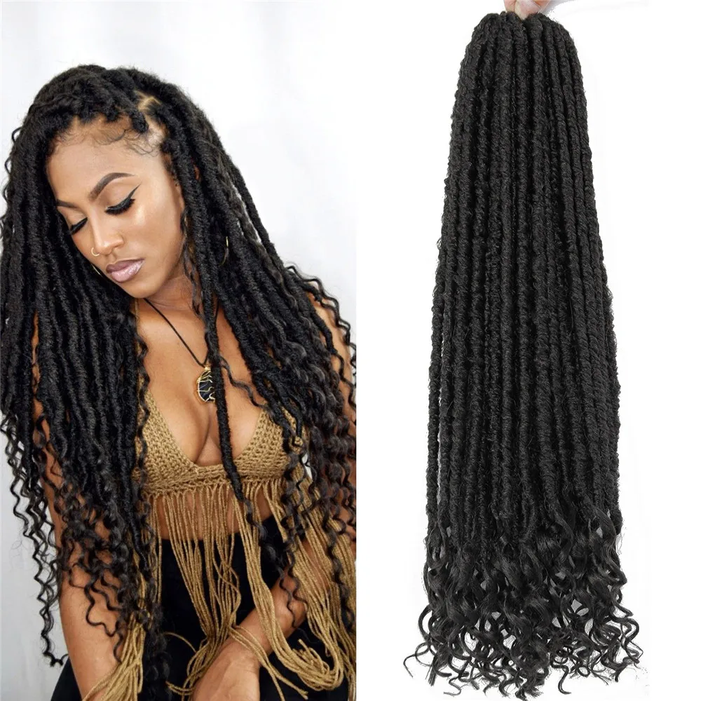 

20 Inch Goddess Faux Locs Crochet Hair Soft End Natural Synthetic Braids Brown Extension For Women Locks