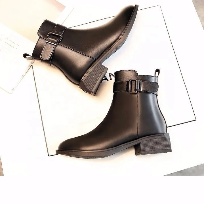 

Accept Custom Classics New Arrival Winter Thick Square Heel Professional Women Ankle Boots, Black