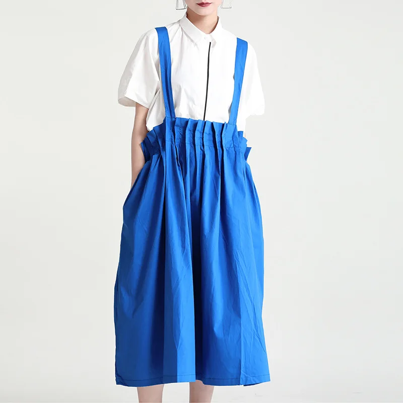 

2058's Summer 2021 new product Western-style design suspender dress, loose-aged girl suspender dress, Black;blue